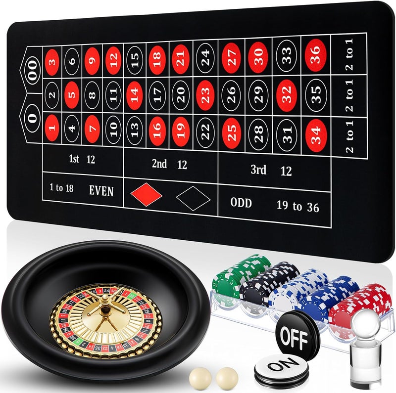 Lunmon Roulette Wheel Game Set Include 16'' Black Roulette Wheel 35" x 16" Rubber Tabletop Layout Mat, 100 Chips Dealer Button Win Marker Casino Game Sets Gift Ideas(Black) - Image 1